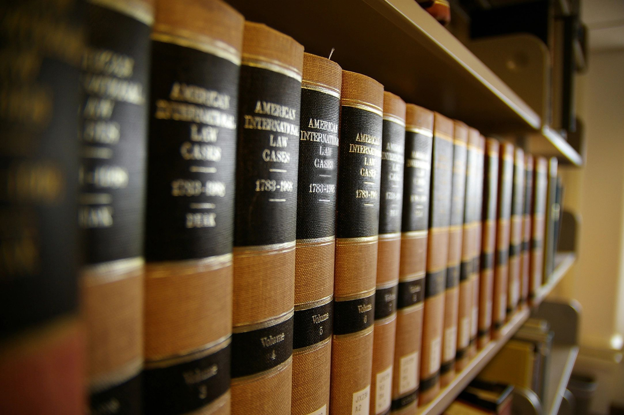 Row of leather-bound law books
