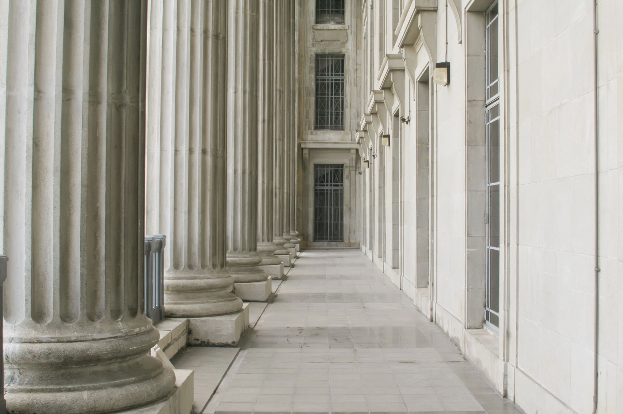 Neoclassical stone colonnade with tall columns